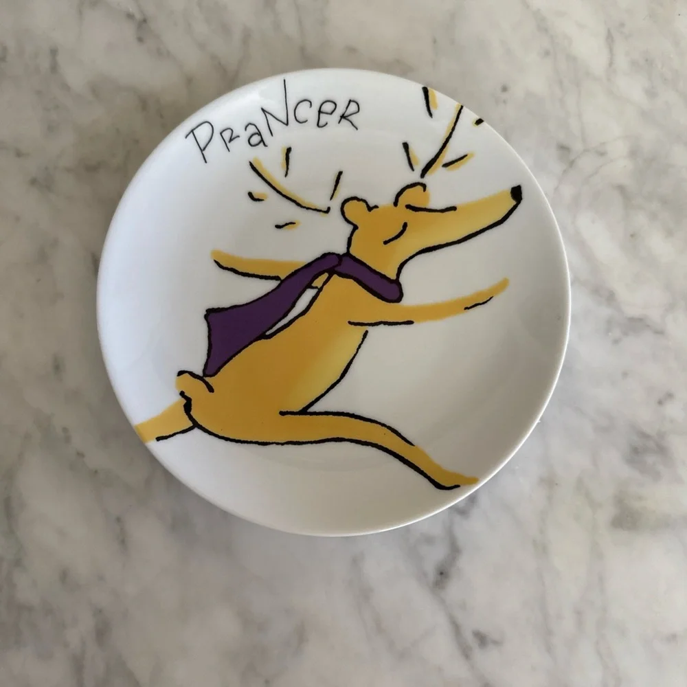 Pottery Barn Prancer Reindeer appetizer dessert plate 7 inch